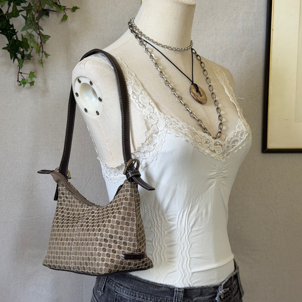Brown Geometric Print Shoulder Mini Bag Y2K Vintage OS